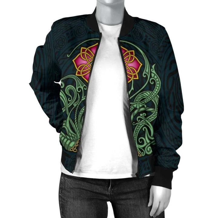 Celtic Flower Unisex Bomber Jacket - Wild Irish Rose