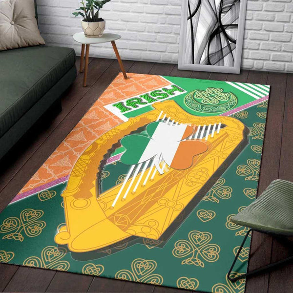 Celtic Ireland Area Rug Irish Shamrock with Traditional Harp