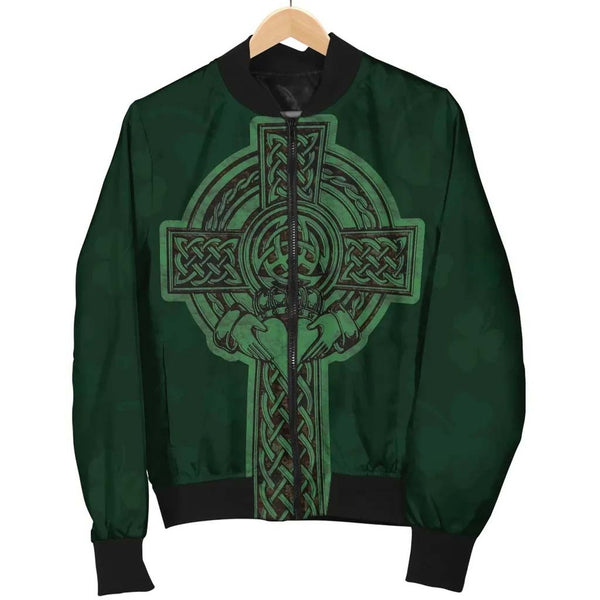 Celtic Ireland Bomber Jacket - Irish Cross with Celtic Knot and Claddagh Ring