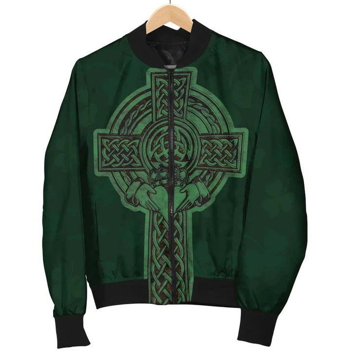 Celtic Ireland Bomber Jacket - Irish Cross with Celtic Knot and Claddagh Ring