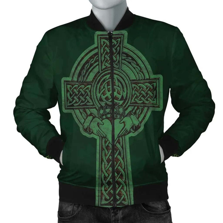 Celtic Ireland Bomber Jacket - Irish Cross with Celtic Knot and Claddagh Ring