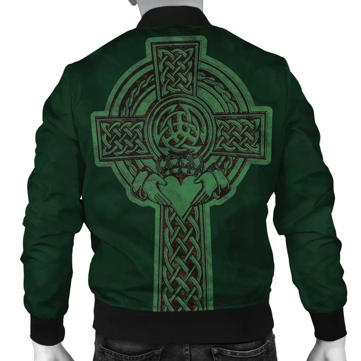 Celtic Ireland Bomber Jacket - Irish Cross with Celtic Knot and Claddagh Ring
