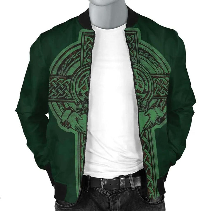 Celtic Ireland Bomber Jacket - Irish Cross with Celtic Knot and Claddagh Ring