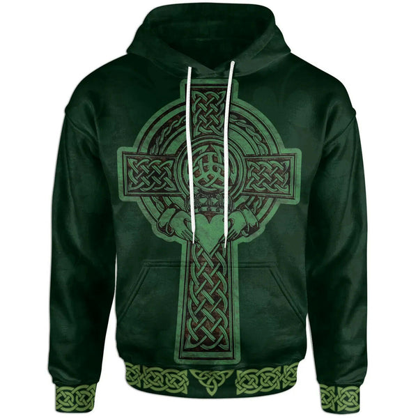 Celtic Ireland Hoodie - Irish Cross with Celtic Knot and Claddagh Ring