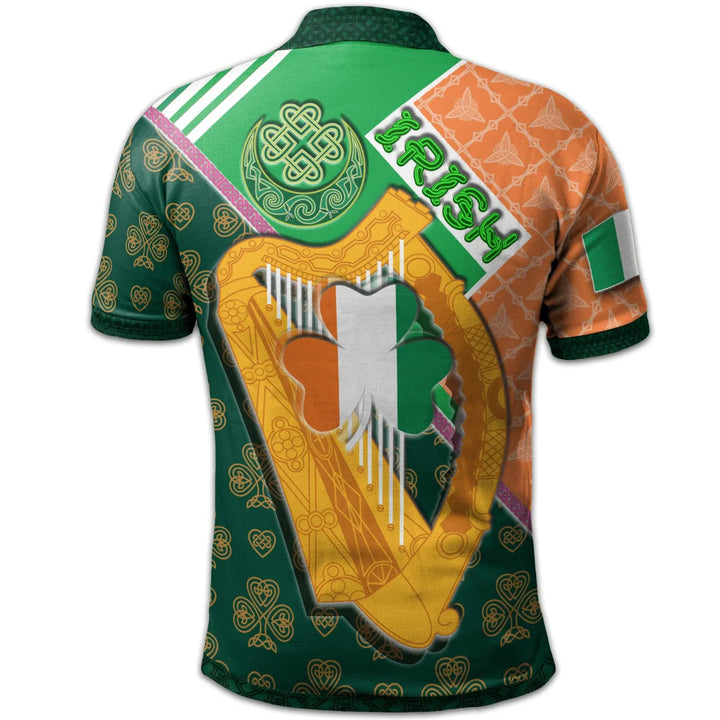 Celtic Ireland Polo shirt Irish Shamrock with Traditional Harp