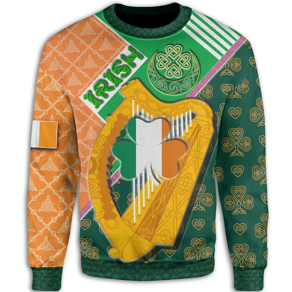Celtic Ireland Sweatshirt - Irish Shamrock with Traditional Harp