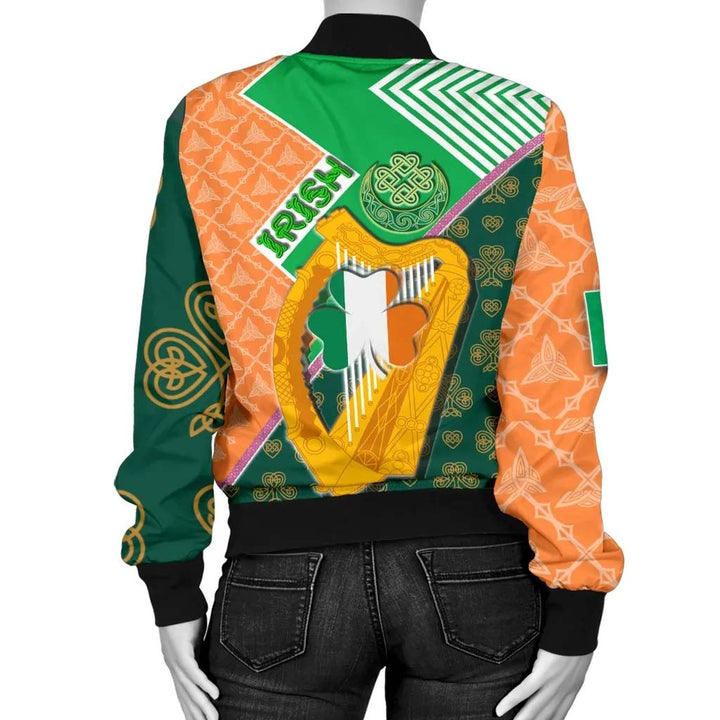 Celtic Ireland Unisex Bomber Jacket - Irish Shamrock with Traditional Harp