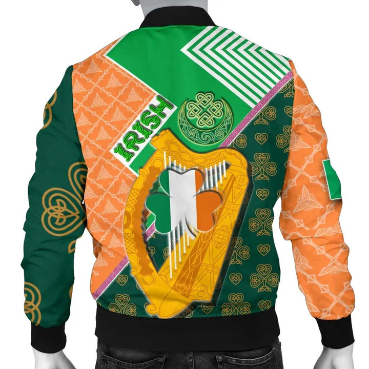 Celtic Ireland Unisex Bomber Jacket - Irish Shamrock with Traditional Harp