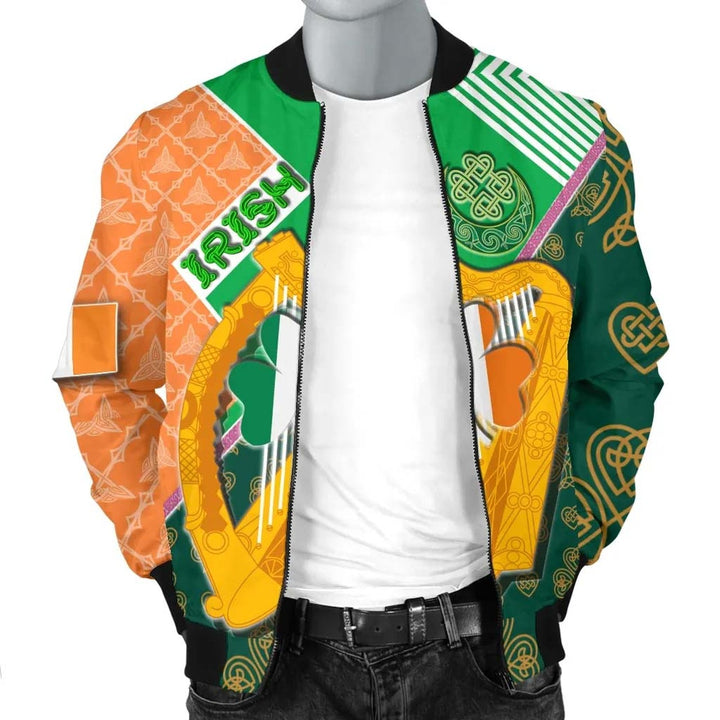 Celtic Ireland Unisex Bomber Jacket - Irish Shamrock with Traditional Harp