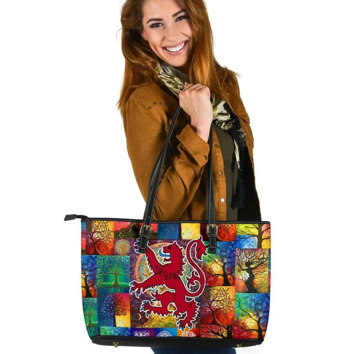 Celtic Leather Totes - Lion Rampant of Scotland With Celtic Tree