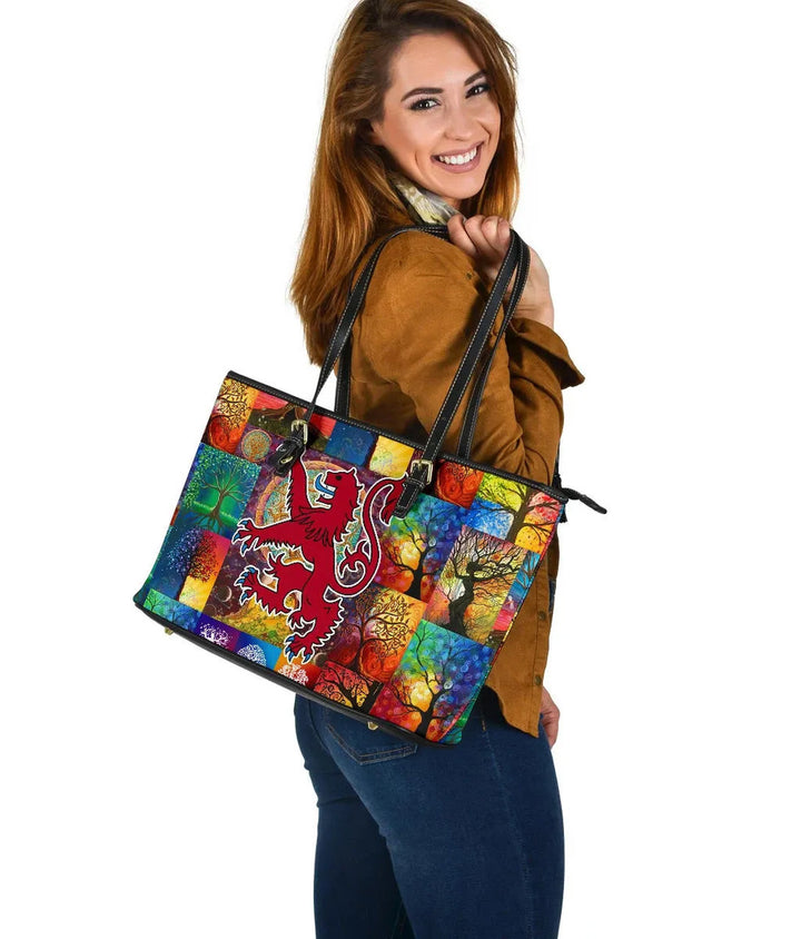 Celtic Leather Totes - Lion Rampant of Scotland With Celtic Tree