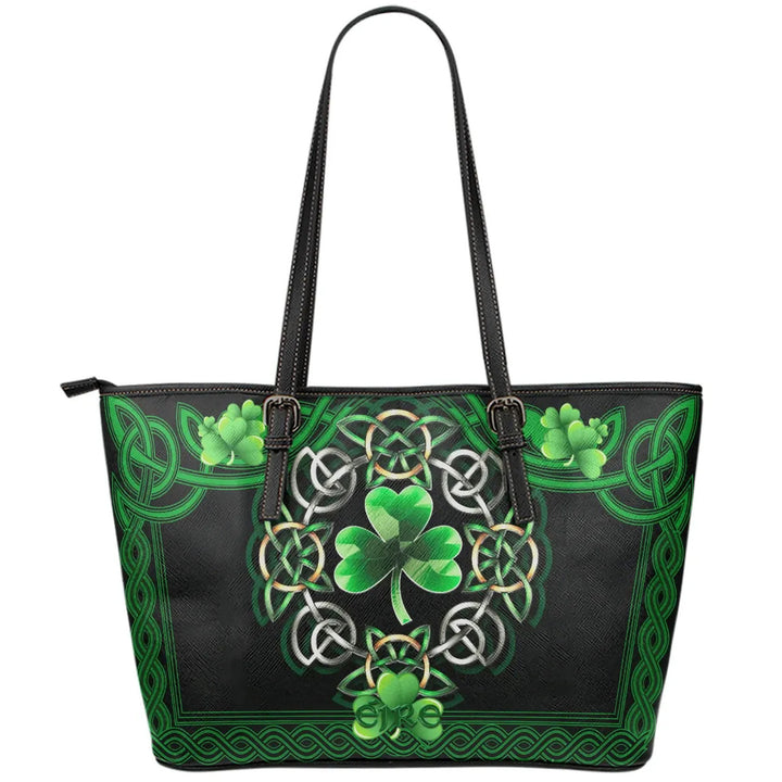 Celtic Leather Tote Bag - Irish Shamrock with Celtic Knot