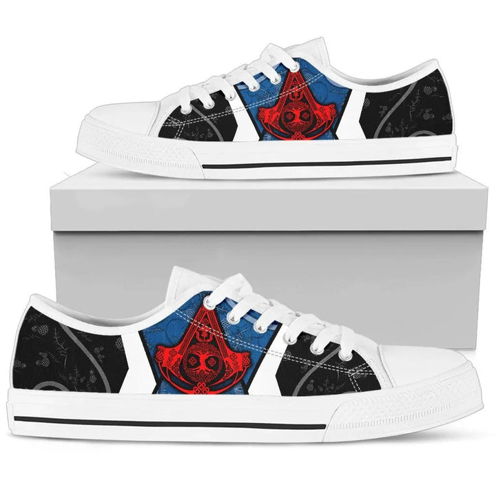Celtic Low Top Shoe - Celtic Scotland Thistle with Tree Of Life and Knot Ornaments Black