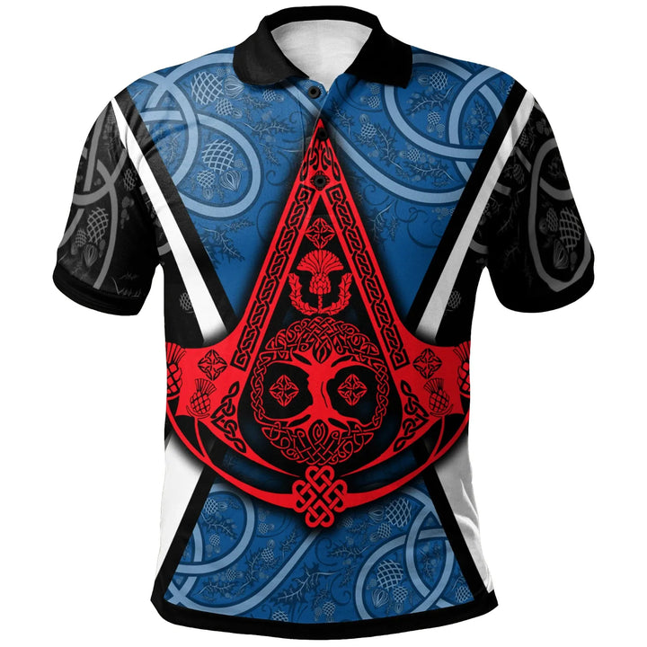 Celtic Polo Shirt Celtic Scotland Thistle with Tree Of Life and Knot Ornaments