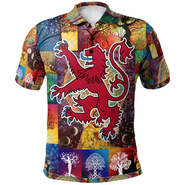 Celtic Polo Shirts Lion Rampant of Scotland With Celtic Tree