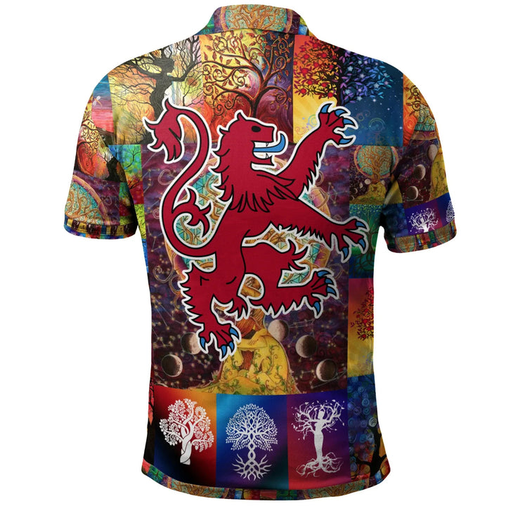 Celtic Polo Shirts Lion Rampant of Scotland With Celtic Tree