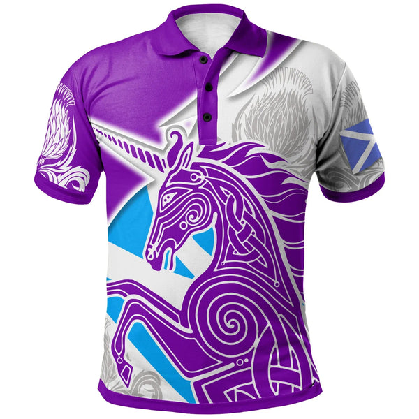 Celtic Scotland Polo Shirt Scotland Unicorn & Thistle Pattern