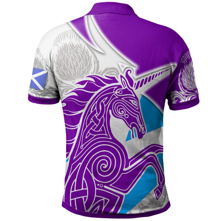Celtic Scotland Polo Shirt Scotland Unicorn & Thistle Pattern