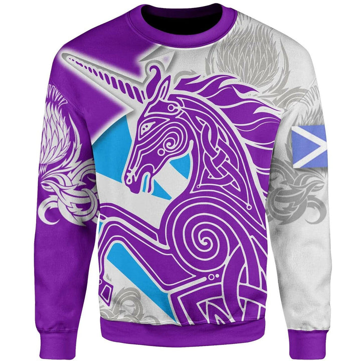 Celtic Scotland Sweatshirt - Scotland Unicorn & Thistle Pattern