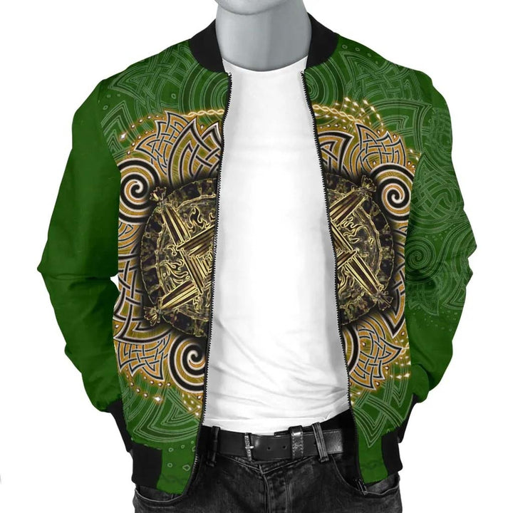 Celtic Unisex Bomber Jacket - Celtic Irish St Brigid's Cross - Triple Spiral