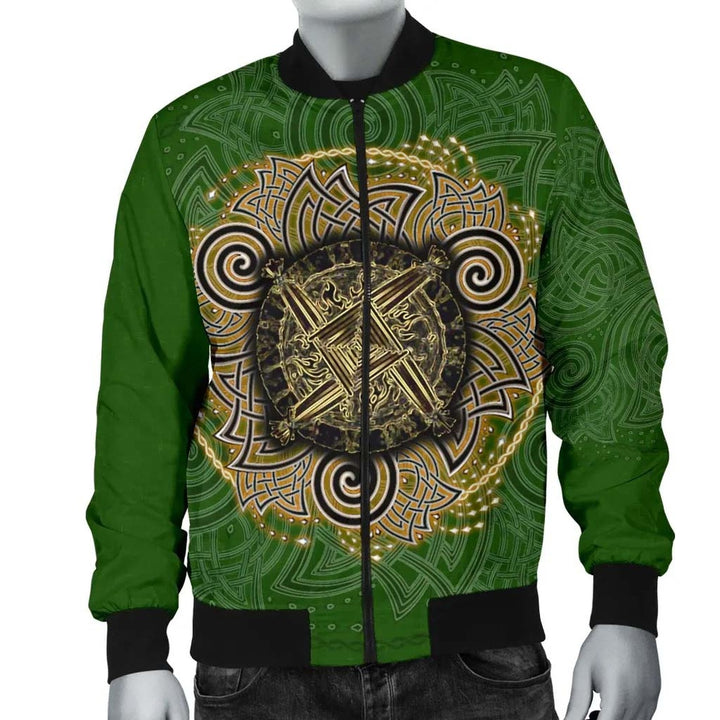 Celtic Unisex Bomber Jacket - Celtic Irish St Brigid's Cross - Triple Spiral