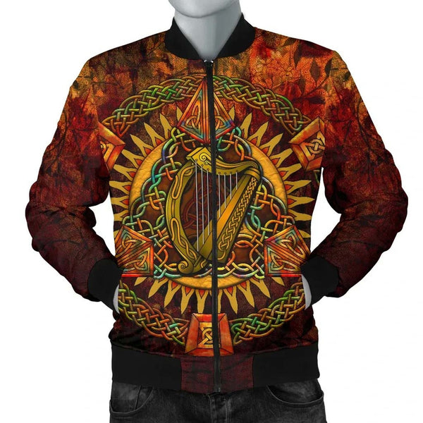 Ireland Celtic Unisex Bomber Jacket - Irish Coat Of Arms Triangle Knotwork Autumn Style