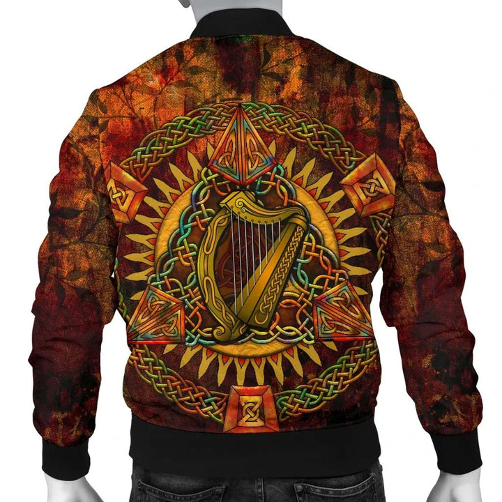Ireland Celtic Unisex Bomber Jacket - Irish Coat Of Arms Triangle Knotwork Autumn Style