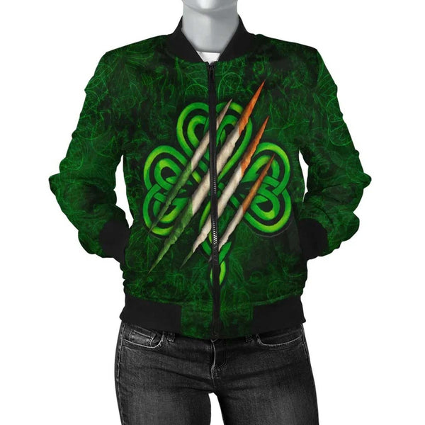 Ireland Celtic Unisex Bomber Jacket - Irish Shamrock Scratch Style