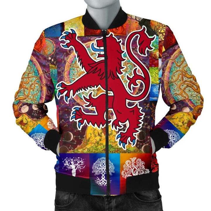 Celtic Unisex Bomber Jackets - Lion Rampant of Scotland With Celtic Tree