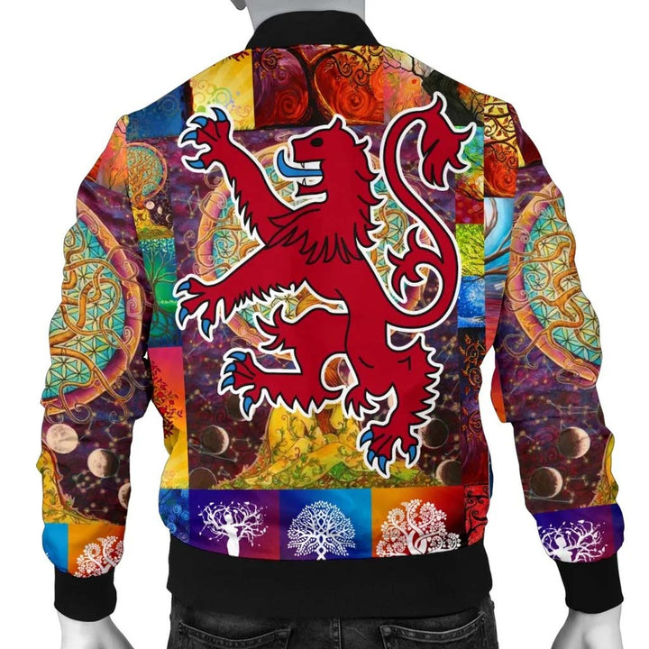 Celtic Unisex Bomber Jackets - Lion Rampant of Scotland With Celtic Tree