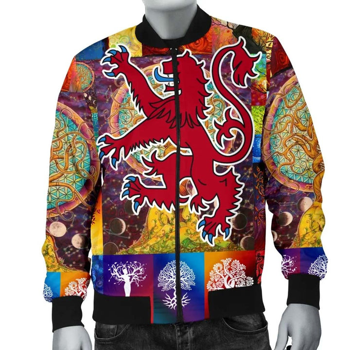 Celtic Unisex Bomber Jackets - Lion Rampant of Scotland With Celtic Tree