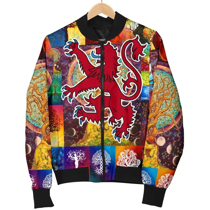 Celtic Unisex Bomber Jackets - Lion Rampant of Scotland With Celtic Tree