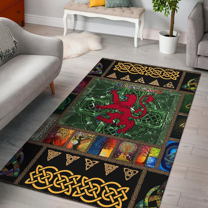 Cetic Scotland Area Rug Lion Royal Banner With Celtic Symbols