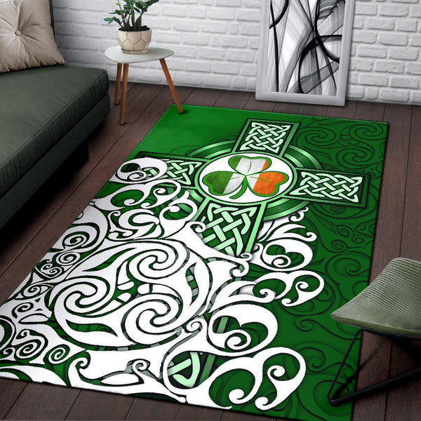 Ireland Celtic Area Rug Irish Shamrock Flag With Celtic Cross