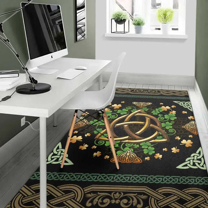 Ireland Celtic Area Rug Irish Shamrock With Celtic Triquetra