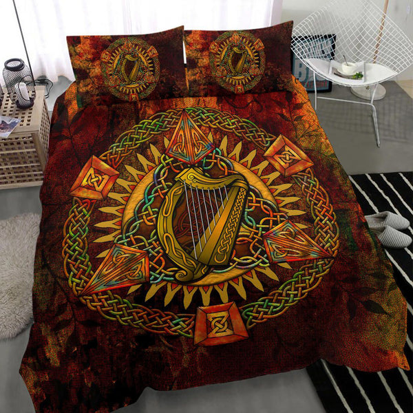 Ireland Celtic Bedding Set - Irish Coat Of Arms Triangle Knotwork Autumn Style