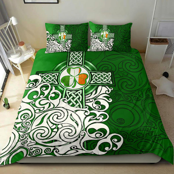 Ireland Celtic Bedding Set - Irish Shamrock Flag With Celtic Cross