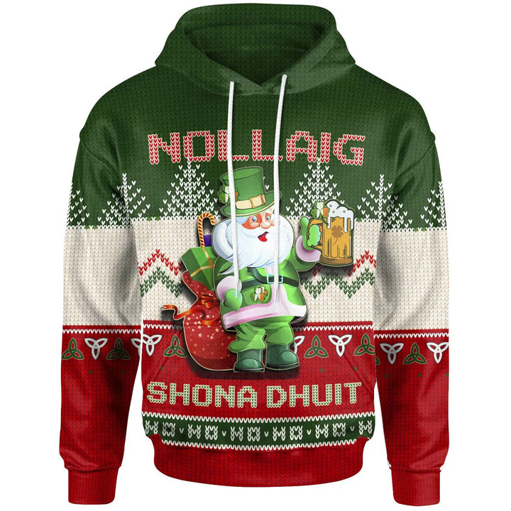 Ireland Celtic Christmas Hoodie - Irish Santa Ugly Christmas Style Green