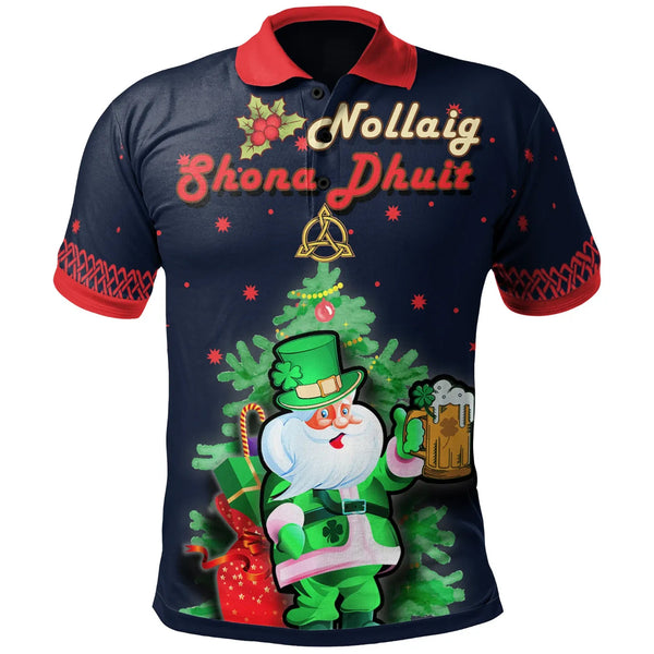 Ireland Celtic Christmas Polo Shirt Irish Santa & Christmas Tree