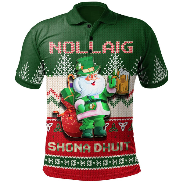 Ireland Celtic Christmas Polo Shirt Irish Santa Ugly Christmas Green