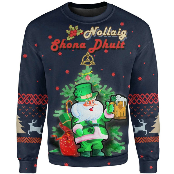 Ireland Celtic Christmas Sweatshirt - Irish Santa & Christmas Tree