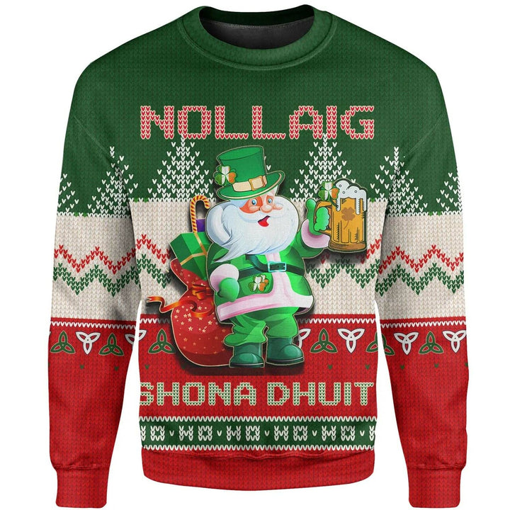 Ireland Celtic Christmas Sweatshirt - Irish Santa Ugly Christmas Style Green