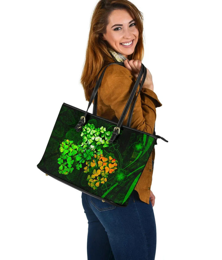 Ireland Celtic Leather Tote Bag - Irish 3D Shamrock