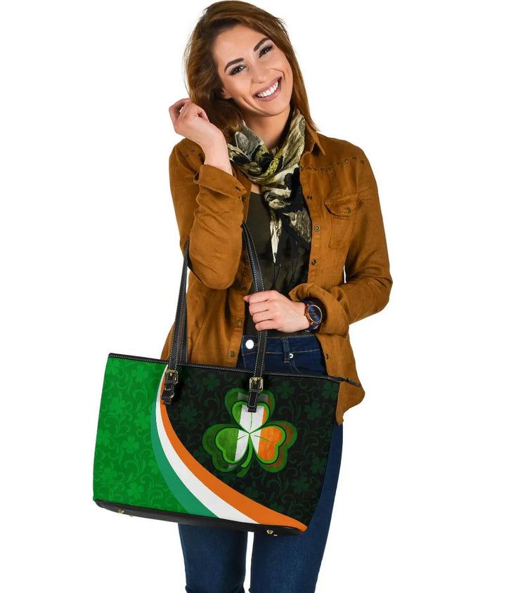 Ireland Celtic Leather Tote Bag- Irish Flag with Shamrock Patterns