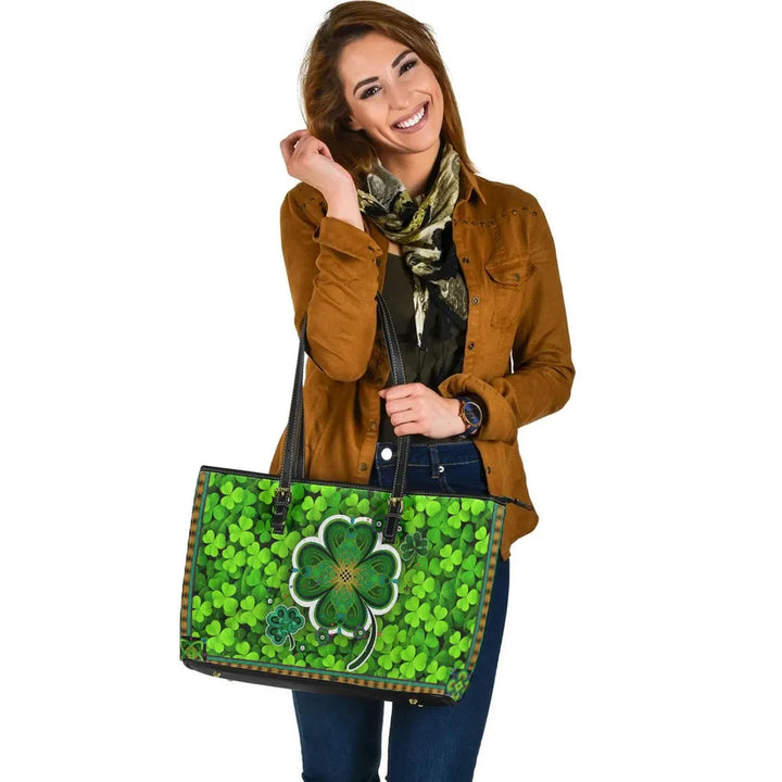 Ireland Celtic Leather Tote Bag - Irish Shamrock