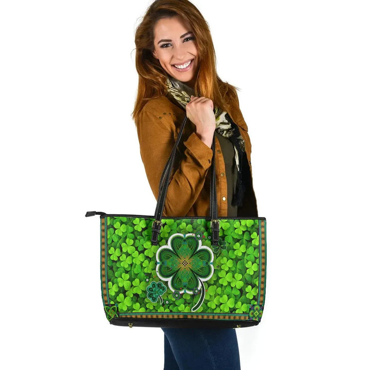 Ireland Celtic Leather Tote Bag - Irish Shamrock