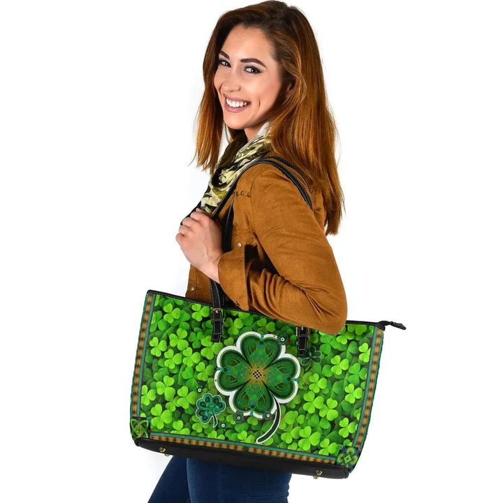 Ireland Celtic Leather Tote Bag - Irish Shamrock