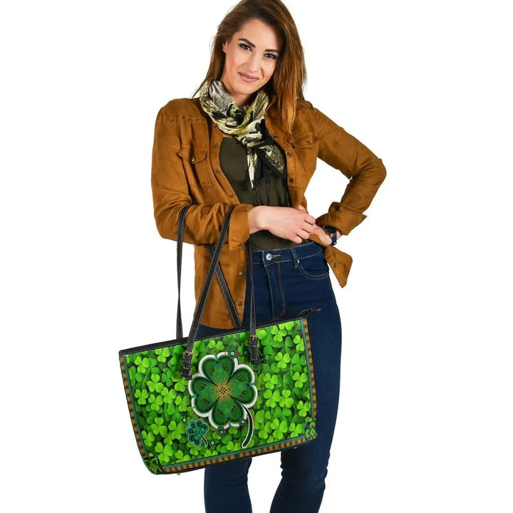 Ireland Celtic Leather Tote Bag - Irish Shamrock