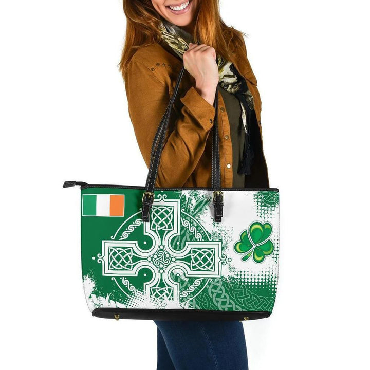 Ireland Celtic Leather Tote Bag - Irish Celtic Cross