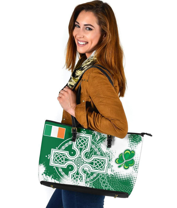 Ireland Celtic Leather Tote Bag - Irish Celtic Cross